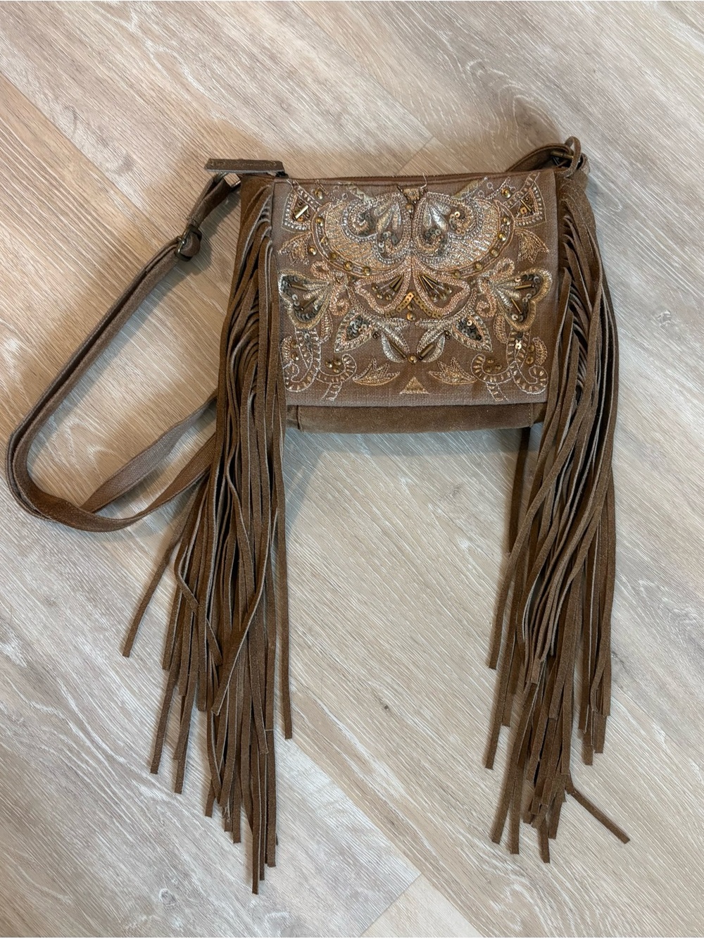 Shyanne Brown Embroidered Fringe Crossbody Bag